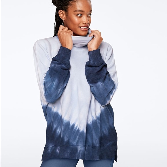 Victoria’s Secret PINK Blue Tie Dye Ombré Turtleneck Tunic Oversize Large - Picture 1 of 12